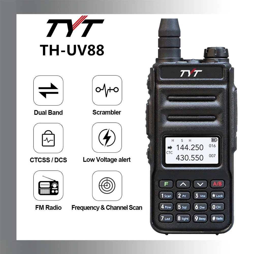 TYT Walkie Talkie TH-UV88 VHF/UHF 5-Watt Portable Two Way Radio FM Long Range Walkie Talkie Amateur Analog  Transceiver