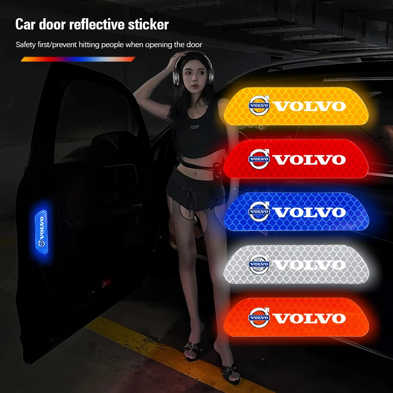 4PCS Car Stickers Door Opening Reflective Warning Sticker For Volvo XC90 V90 V60 XC60 V40 S80 S60 S90 C40 XC40 V70 XC70 C30 C70