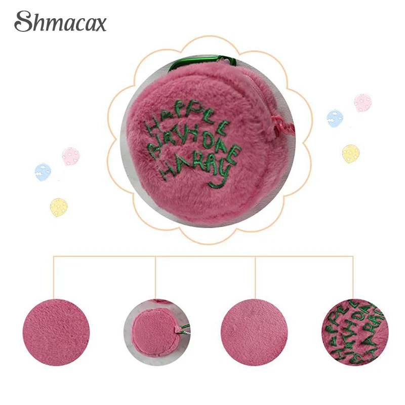 Pink Mini Round Small Makeup Bag Coin Purse Earphone Cord Storage Bag Cute Plush Cake Bag Portable Purse Coin Pouch Storage Bag