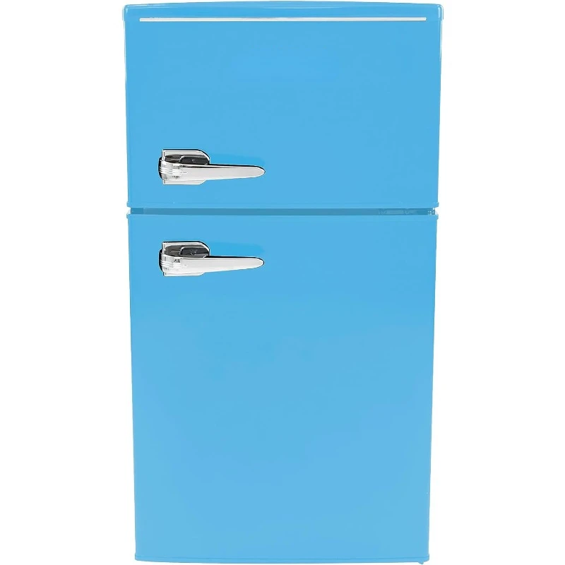 West Bend Mini Fridge with Freezer Retro-Styled for Home Office or Dorm, Manual Defrost and Adjustable Temperature,3 Cu.Ft, Blue