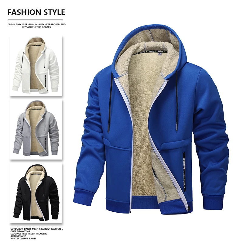 

New Winter Lamb Jacket Coat Pure Cotton-padded Jacket Autumn Men Hoodie Cotton Thickened Coat Warm Cardigan Casual Hooded Hoodie