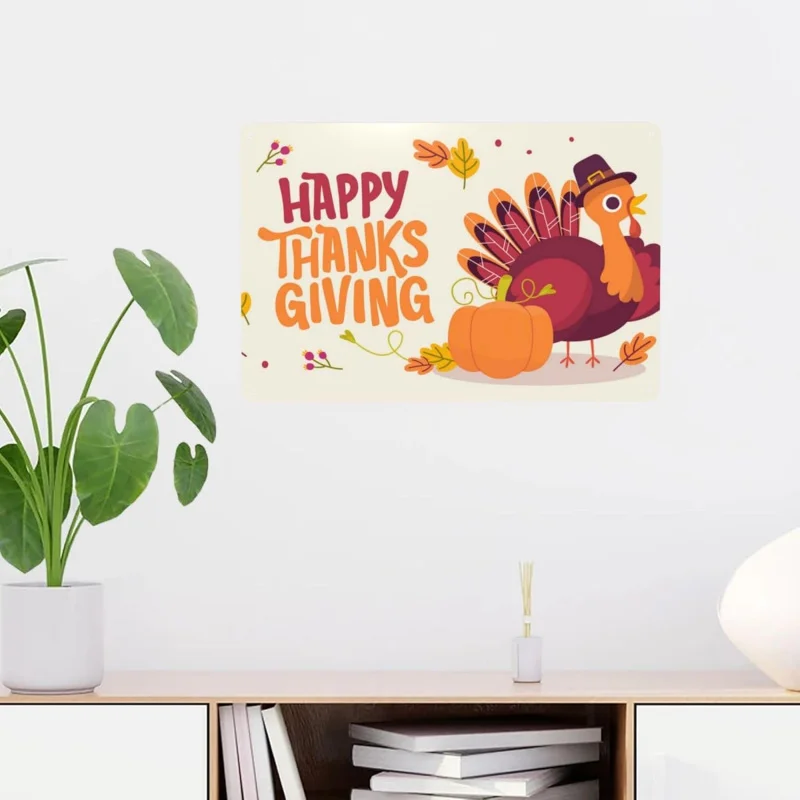 Happy Thanksgiving Slogan Autumn Pumpkin and Turkey Iron Slogan Poster 30x20x2cm