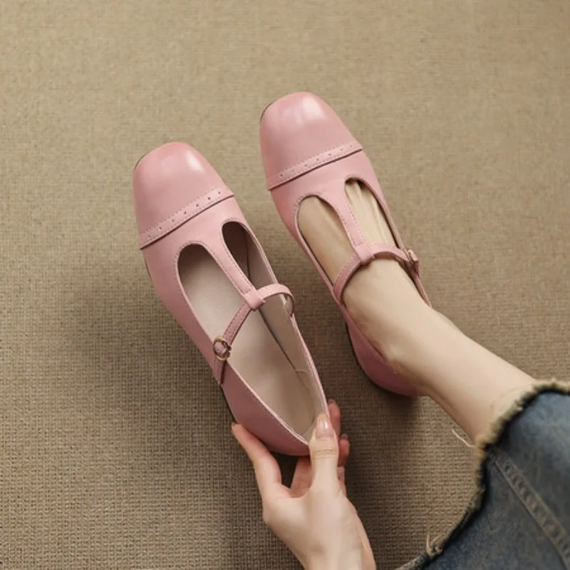 

Женские туфли-лодочки без шнуровки в британском стиле из коровьей кожи размера 34–41, элегантные женские модельные туфли на среднем каблуке толщиной 3,5 см