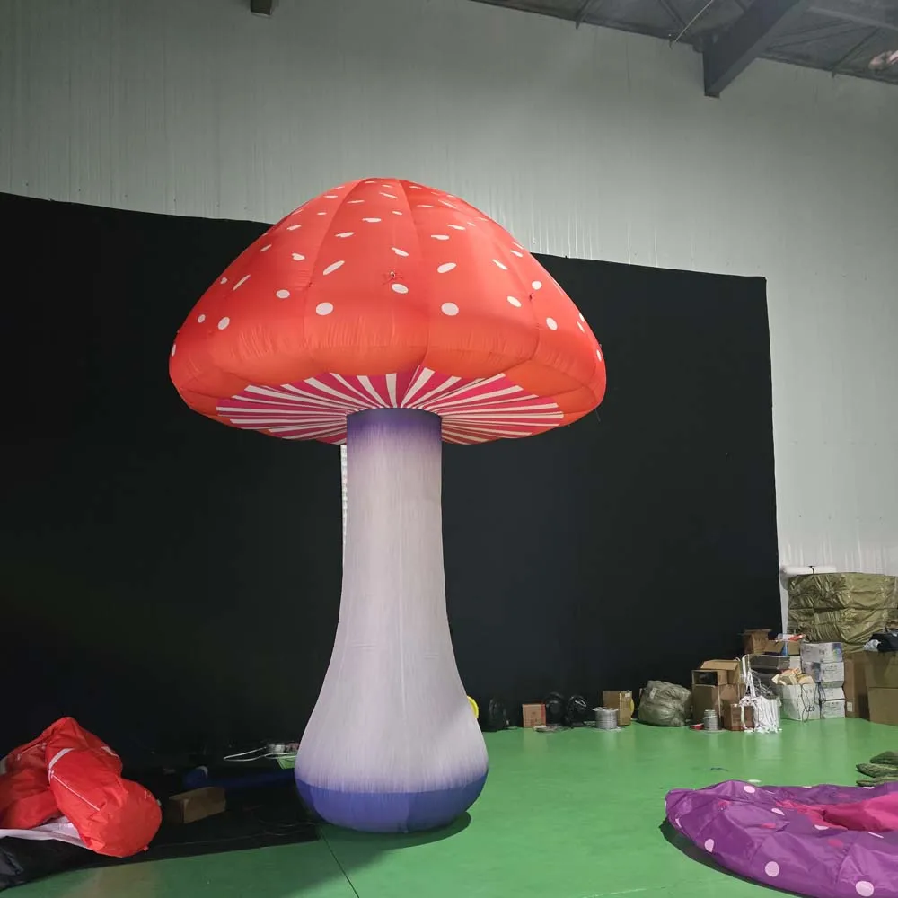 Seta inflable realista gigante con luces LED y soplador interior, modelo de seta púrpura realista, accesorios de decoración para escenario de fiesta