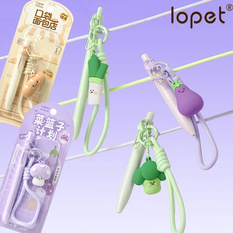 Lopet Detachable Charm Gel Pen Fun Bread/Vegetable Keychain Set 0.5 Push-Out Refillable Hanging Design Kawaii Great Student Gift