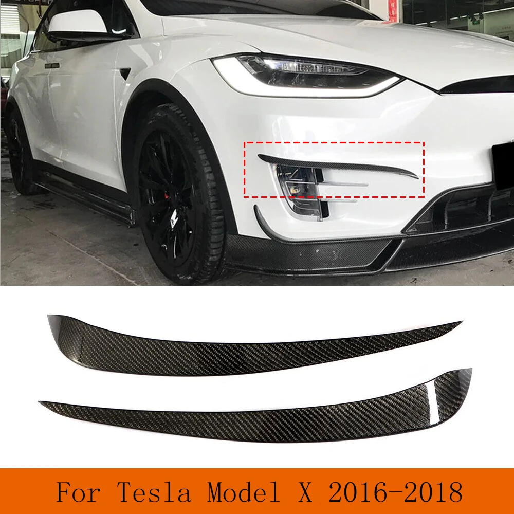 Paraurti anteriore Canards Spoiler laterale Pinne Trim per Tesla Model X 2016 2017 2018 Splitter anteriori in fibra di carbonio Pinne Palpebra