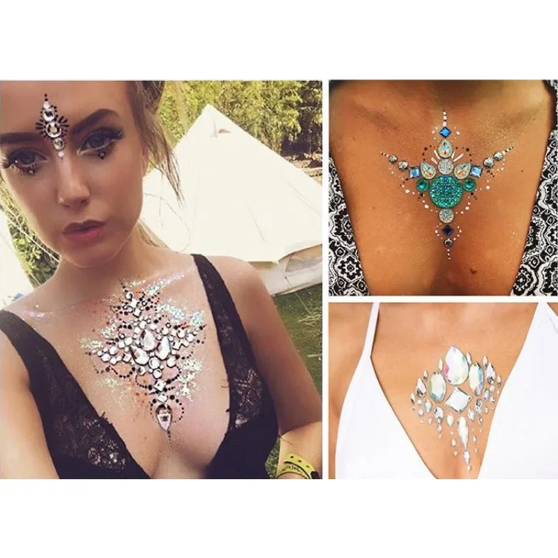 Sexy Chest Stickers Bikini Milk Carnival Party Music Festival Decorations Acrylic Diamond Stickers Stage Performance Makeup