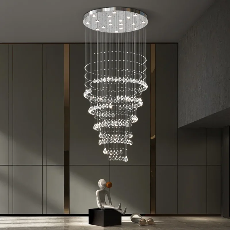 

NORMICHY New Design Large Decorative High Ceilings Living Room Chrome Pendant Lamp Spiral Stair Modern Luxury Crystal Chandelier