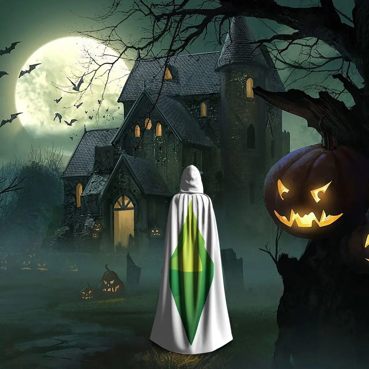 عباءة Sims 4 Plumbob الطويلة ذات القلنسوة الساحرة في القرون الوسطى زي تنكري معطف الهالوين للبالغين للجنسين #6