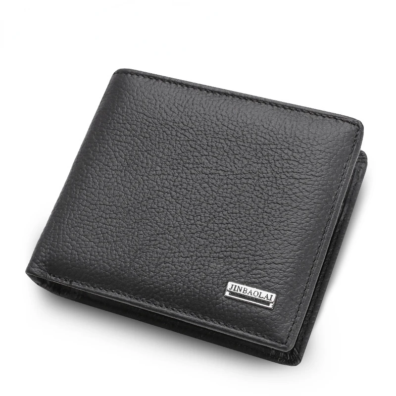 Portefeuille en cuir véritable pour homme, portefeuille en cuir de vachette pliant, porte-cartes pour homme, mini porte-monnaie, sac d'argent, haute qualité, noir