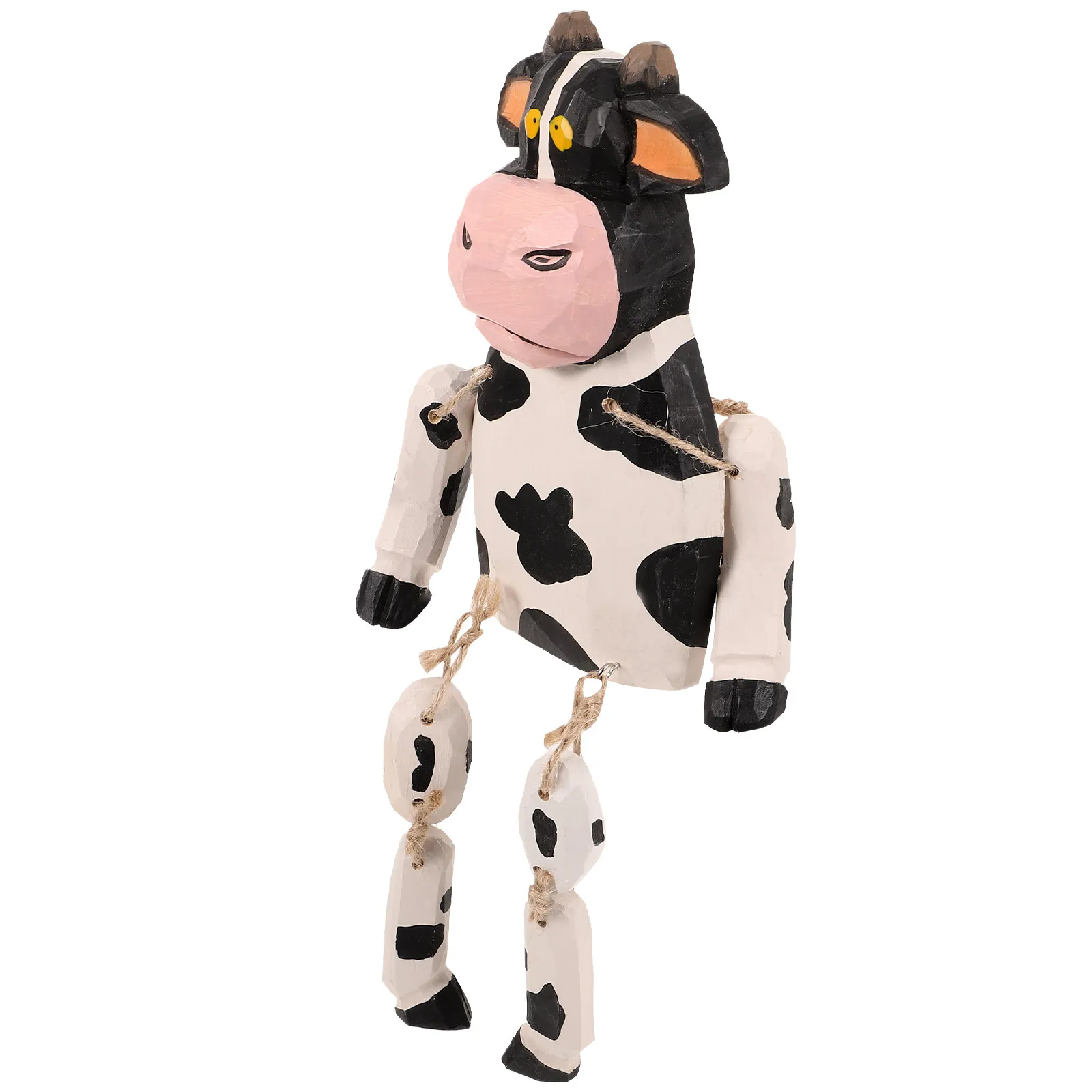 Creative Wooden Cow Statue Cartoon Long Legs Small Lawn Landscape Cow Figure Adorable Animal Decor for Home Garden