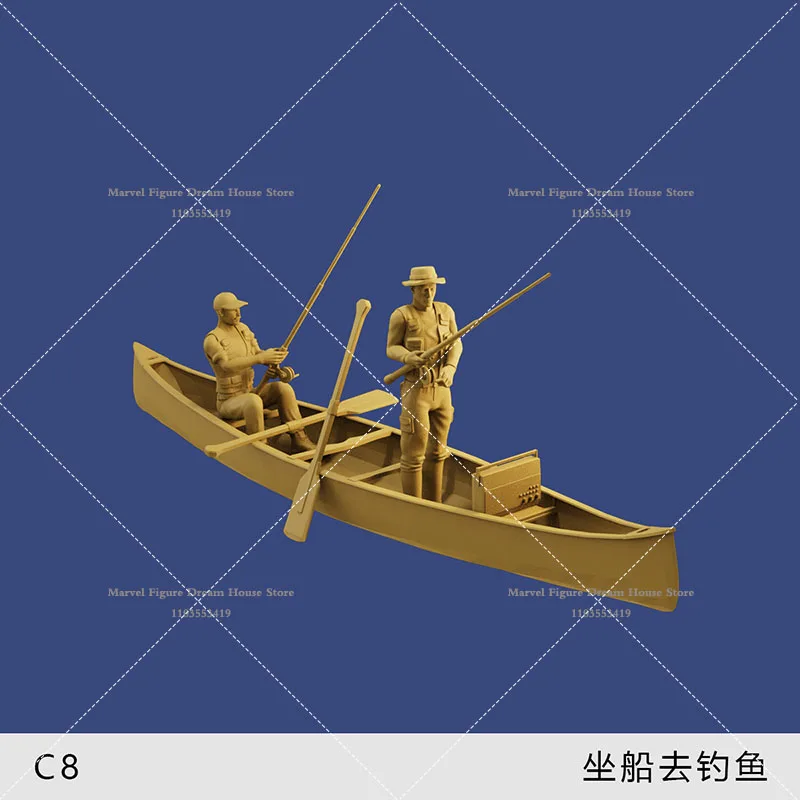 1/64 Miniature Scene Accessory Doll White Model Un-panited Canoe Fishing Man Ship Radio Folding Chair Mini Action Figure