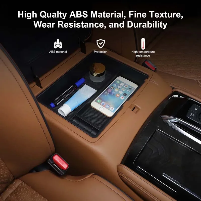 For Nissan Patrol Y62 2023 ABS Black Car Center Armrest Storage Box Mobile Phone Tray Organizing Box Trim Car Accessories