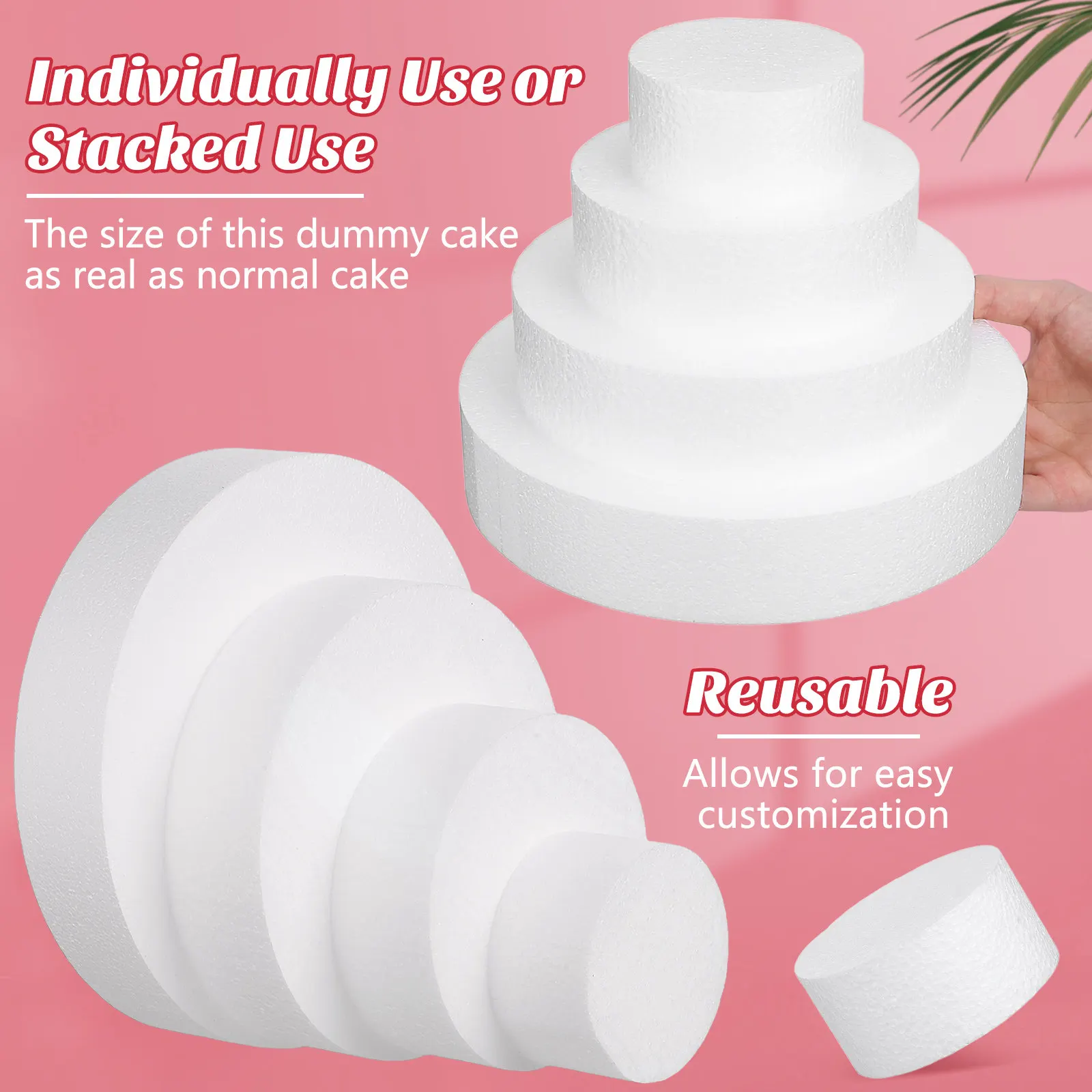 4Pcs Cake Dummy Foam Bakery Practice Fake Cake Decorating Tool Reusable Lightweight Smooth Surface Baking Practicing Tool