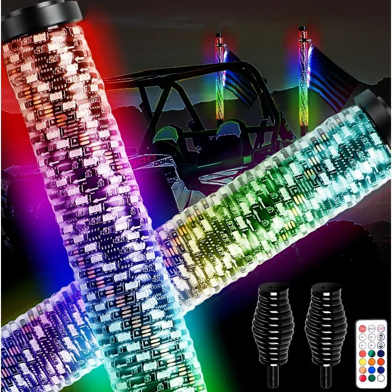 New Upgraded 2FT RGB Whip Lights with Anti-Fracture Spring Base, Spiral Led Whip Light with App and Remote Control