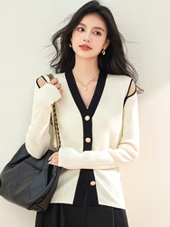 Gentle Style Knitted Cardigan 2024 Autumn Winter V-neck Long Sleeve Sweater Casual Tops For Women Temperament Sweater