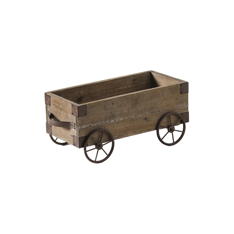 

Solid wood trolley wrought iron retro old flower pot outdoor garden flower stand decoration creative decoration