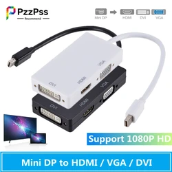 PzzPss 3 w 1 Mini Displayport DP wtyczka męska do DVI HDMI VGA Audio Adapter żeński Port wyświetlacza kabel konwertera dla projektor do komputera