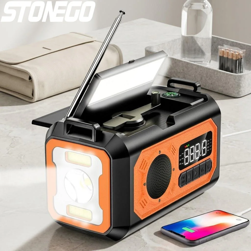 

12000mAh Solar Portable Emergency Radio AM FM NOAA Hand Crank Reading Lamp Outdoor Camping