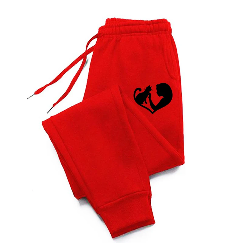 She And The Cat Print Casual Versatile Men Pants Fashion Trendy Trousers With Drawstring Pockets Comfortable Sweatpants Male