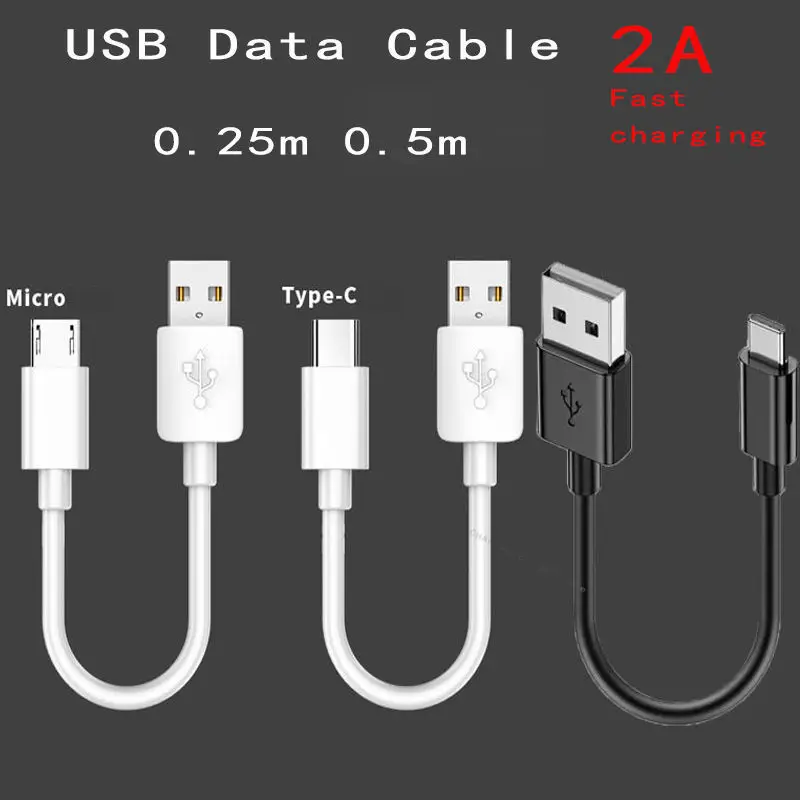 0.25M/0.5M Krótkie kable USB-A typu C Micro Data Szybkie ładowanie Ładowarka do telefonu komórkowego Samsung Huawei Android Przewód Power Bank