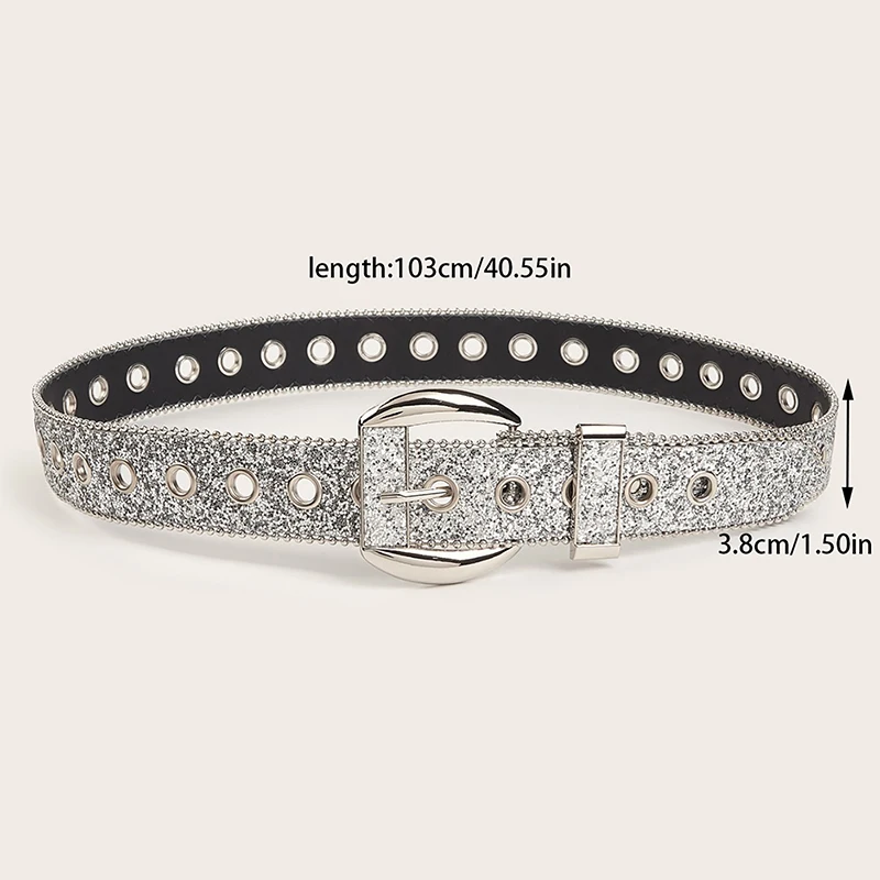 Fashion Gothic Rhinestone Y2K Belt For Women Girls Sparkling Leather Waist Belt Cowgirl Jeans Pants Belt Clothing Accessories