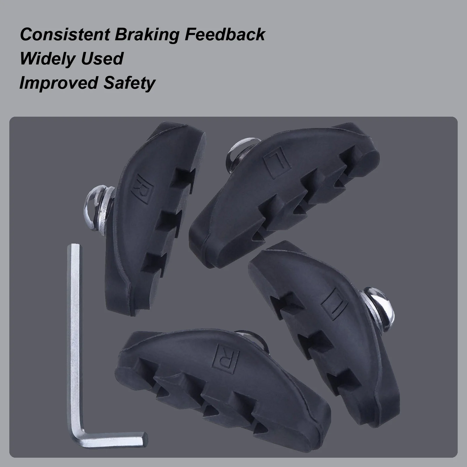 Brake Pads For Bike Bicycle Brake Pads Replacement Stop Parts Accessories With Wrench For Adults Kids Commuting Road Men Riding