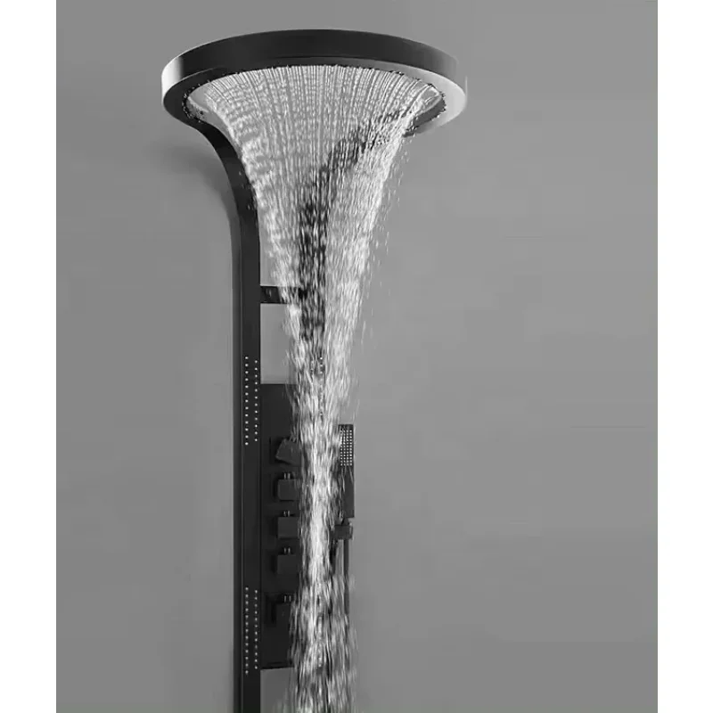 Yyhc2024 Hot Sale Black Multifunction Bathroom Waterfall Rainfall Shower Panel Column Sprinkler Massage Set System Stainless Ste