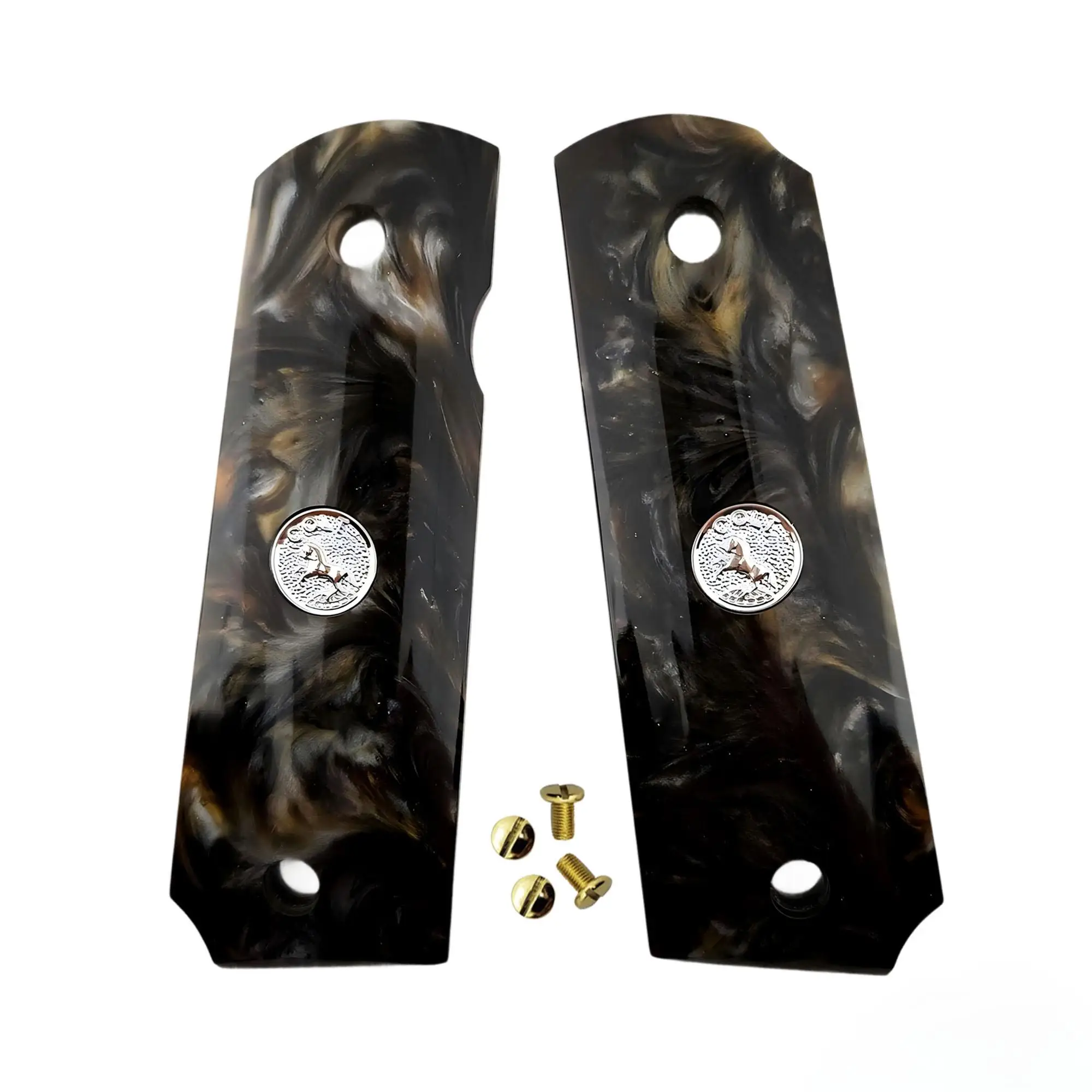 1911 Grips Full Size, goudbruin zilveren colt-medaillon, geschikt voor Colt, Kimber, Springfield, Remington, Rock Island, Government Commander