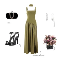 Suninheart Summer Elegant Olive Green Maxi Dress for Women Flowy Long Dress with Scarf Birthday Party Beach Graduation dress - Image 5