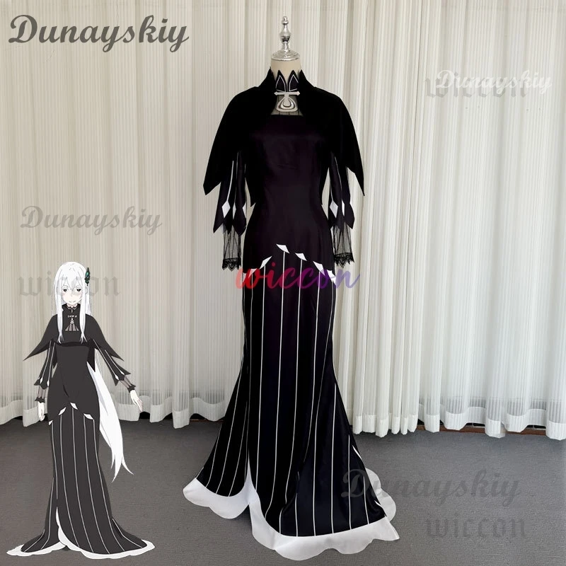 Anime Re:Life in A Different World From Zero Echidna Cosplay Costume Black Evening Dress Long Skirt Wig Woman Sexy Carnival Suit