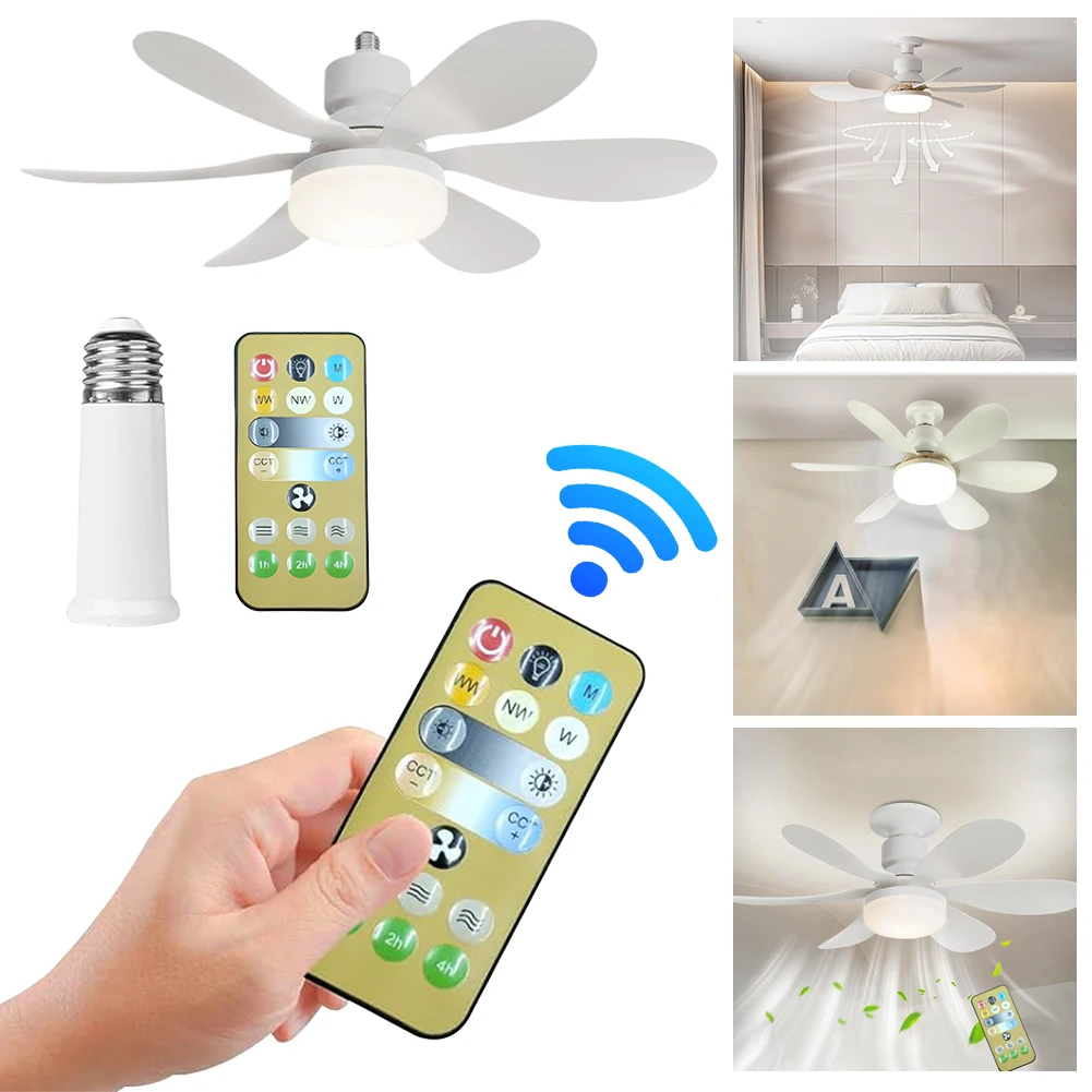 

E26/27 Socket Fan LED Light Light Bulb Fan with Remote 40W/30W Warm Light Ceiling Fan Timing for Garage Bathroom Bedroom Kitchen