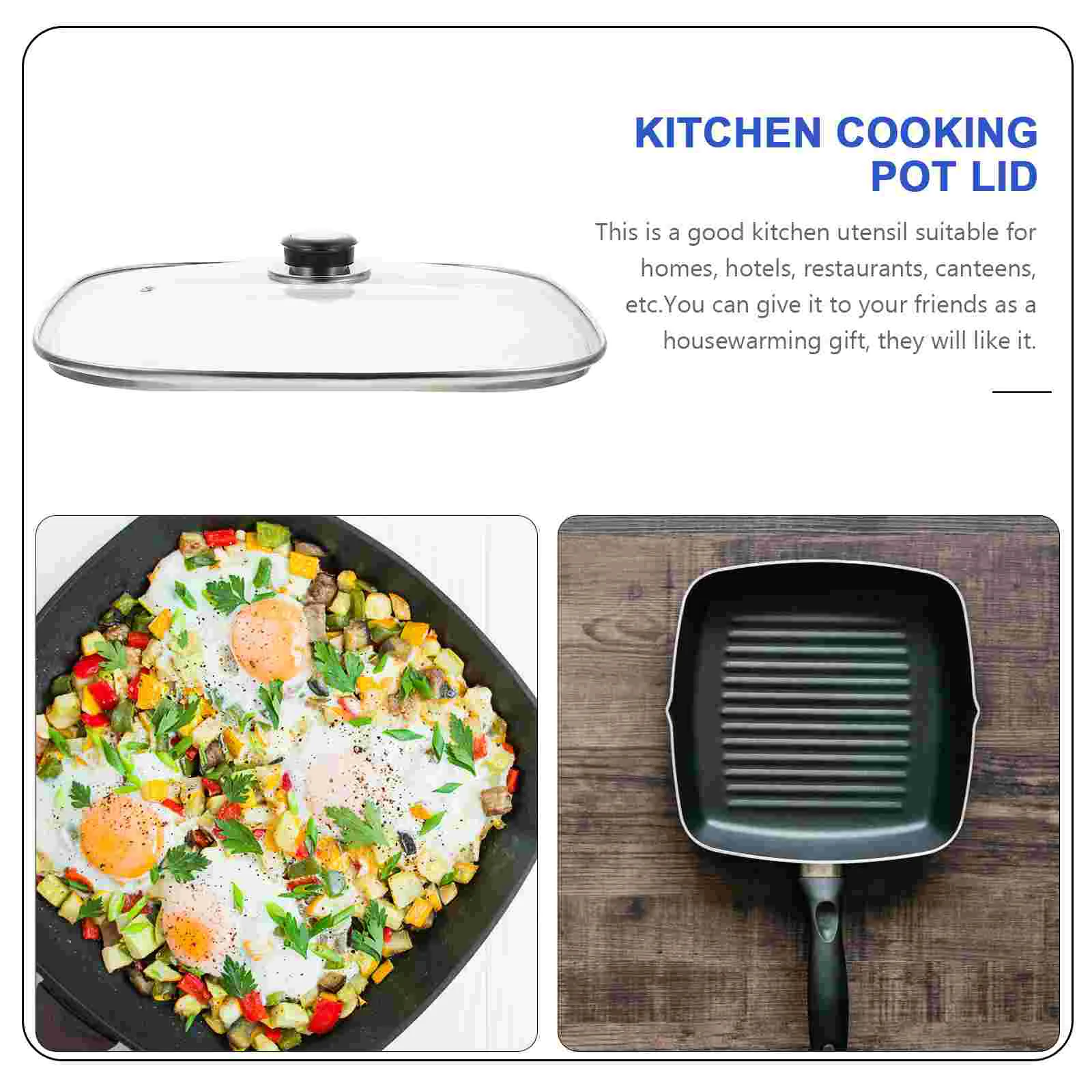 Electric Food Warmer Glass Cover Square Pan Lid Teapot Pressure Cooker Frying with Pans Visible Cooking Hot