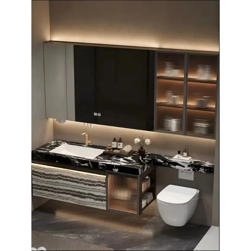 Luxury Modern  Wall-Mounted Bathroom Cabinet Combo Vanity Unit Ceramic Basin Mirror Included Hotel Use Custom Wash Basin