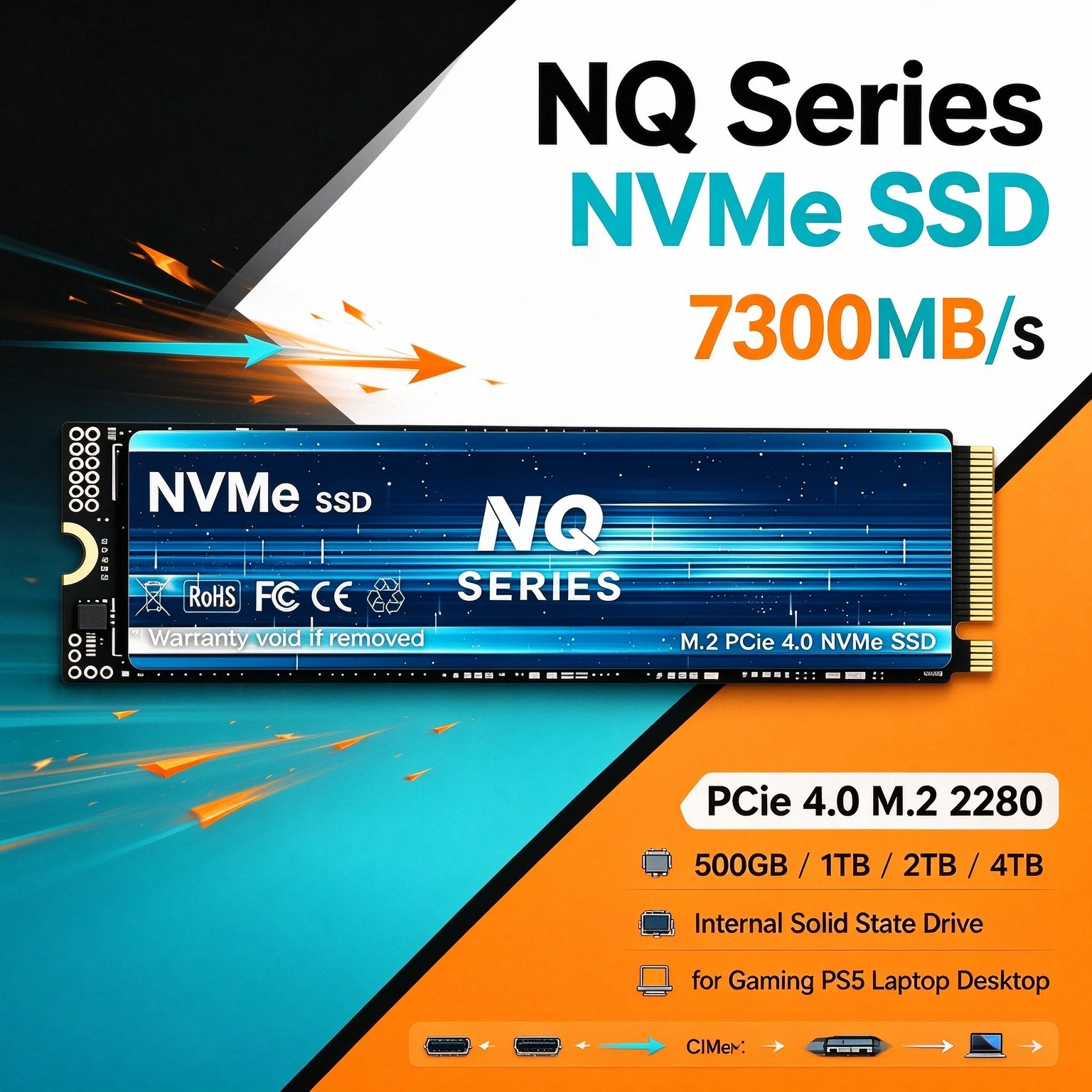 PCIe 4.0 NVMe M.2 SSD NQ Series Unleash the Beast Within Your PC with 2TB 4TB Internal Storage for Gamers Creators 7300MB/s