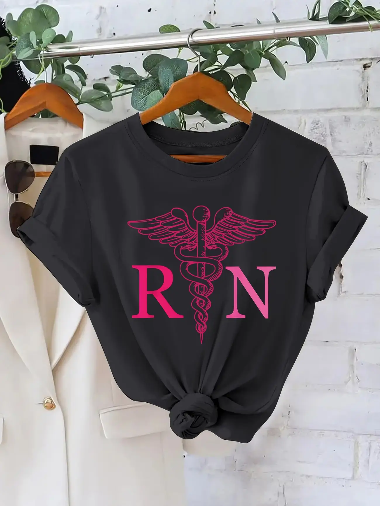 

Plus size women's short sleeve T-shirt Registered Nurse Caduceus Symbol soft and comfortable fabric summer outfits women's