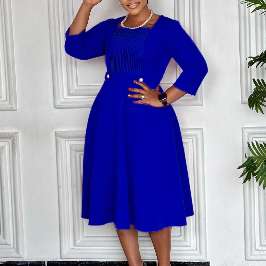 Africa Clothing Women Long Dresses A Line Vestidos Y2k Streetwear Full Sleeve Tight Waist Solid Elegant Splice Party Night Work