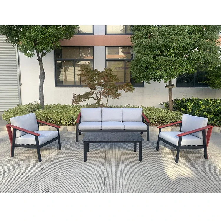 Best price modern design luxury black and red aluminum frame outdoor garden furniture sofa chair set