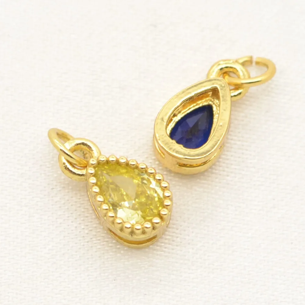 20 Pcs Color Water Drop Zircon Mini Pendant DIY Jewelry Accessories Bracelet Necklace Making Copper Plated Gold Rim Charm Parts