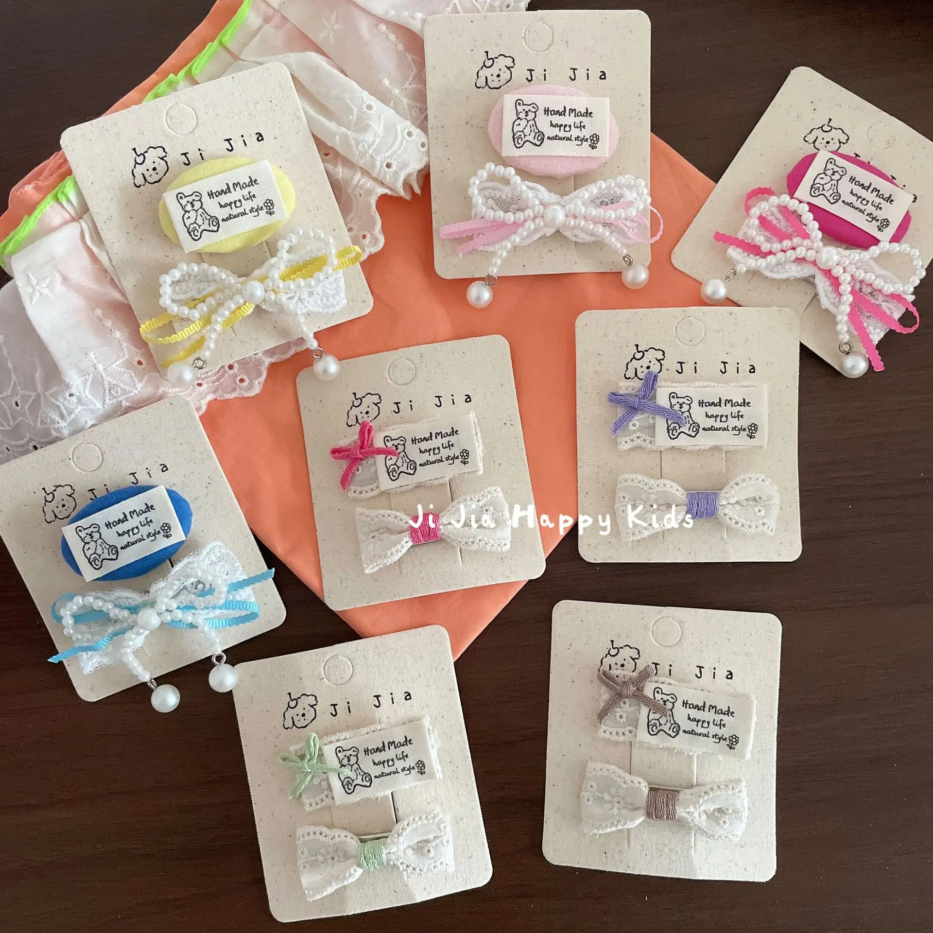 Hair Clips Kids Colorful Fabric Bear BB Clip Small Sweet Faux Pearl Bow Side Bangs Headwear Kindergarten Lightweight Daily