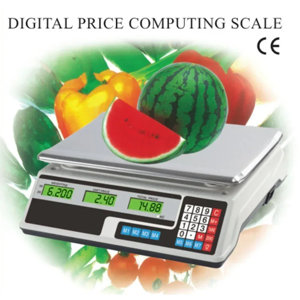 Commercial English weighing and pricing table scale,40kg supermarket grocery and fruit scale