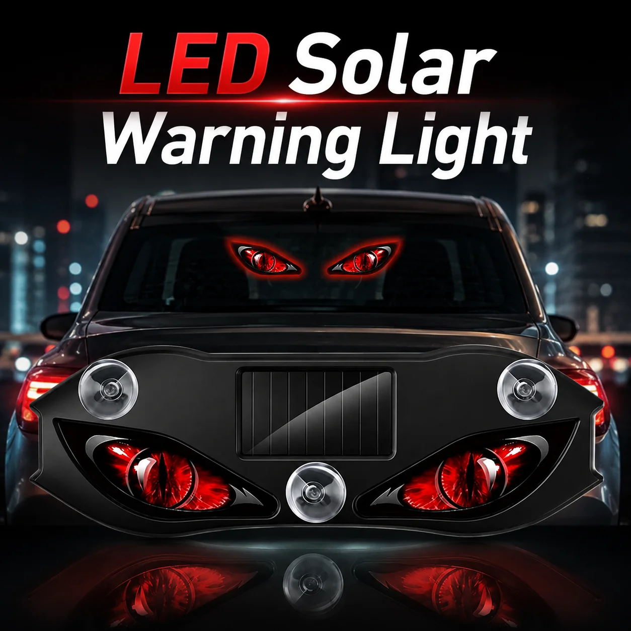 Devil Eye Neon Light Solar Powered Car Flashing Decor Light LED Warning Light Ambient Light Anti‑Tailgating Safety Light For Car