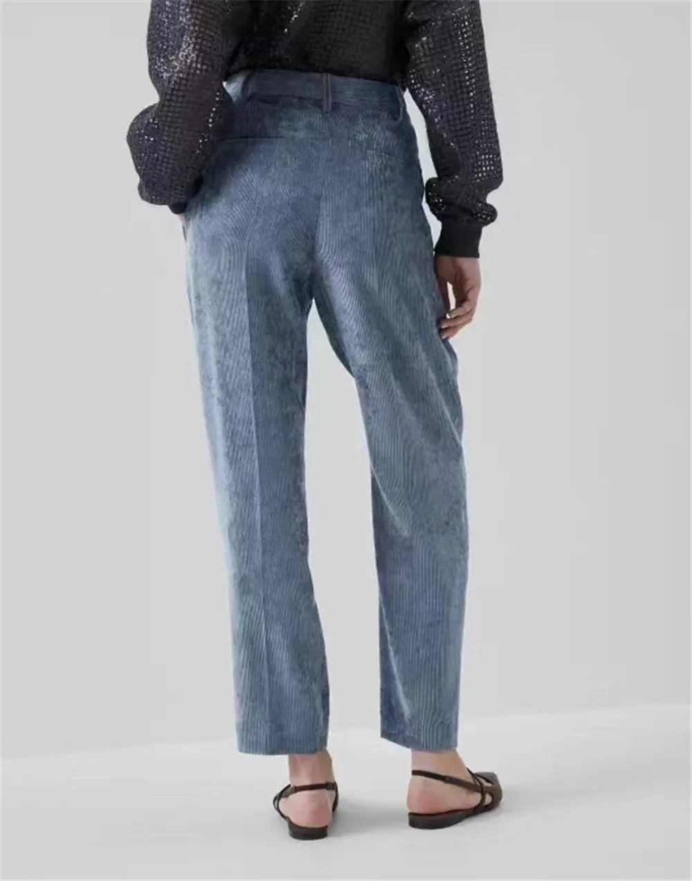 Pantalon Conique en Velours Côtelé pour Femme, Vêtement en Coton de Haute Qualité, Coupe Droite et Longue, Style Décontracté, B // C