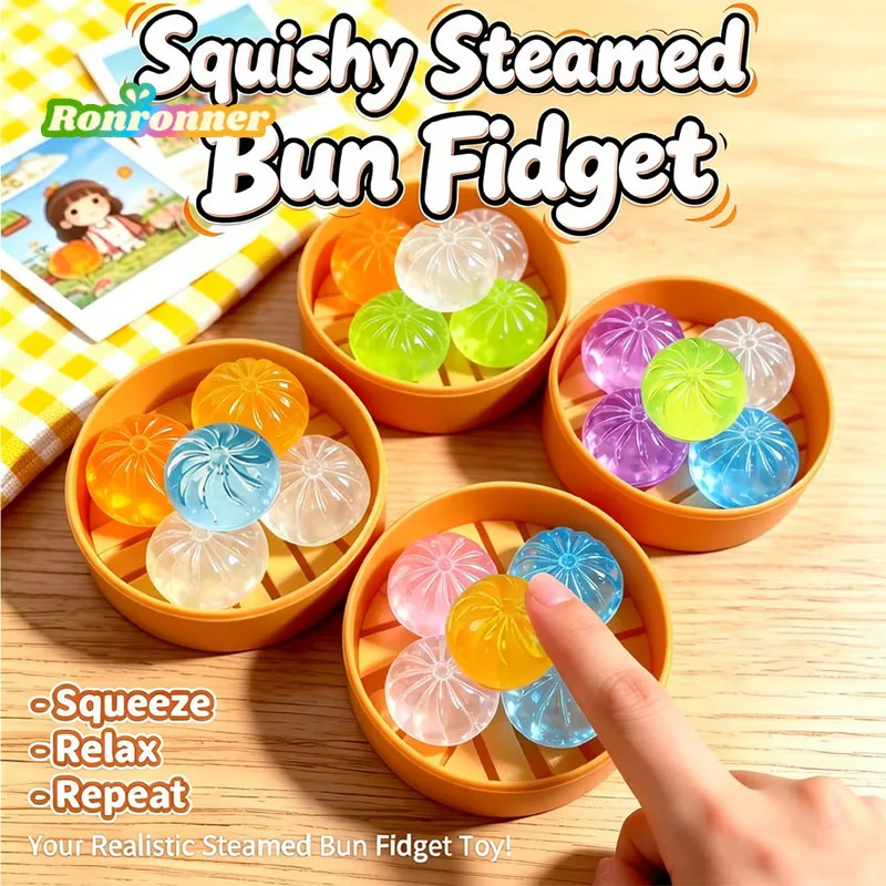 Mini-Dumpling-Dampfgarer-Brötchen-Squishy-Spielzeug-Set – Weiches, stressabbauendes, quetschbares Kristall-Fidget-Sensorik-Spielzeug für Partys und Geschenke