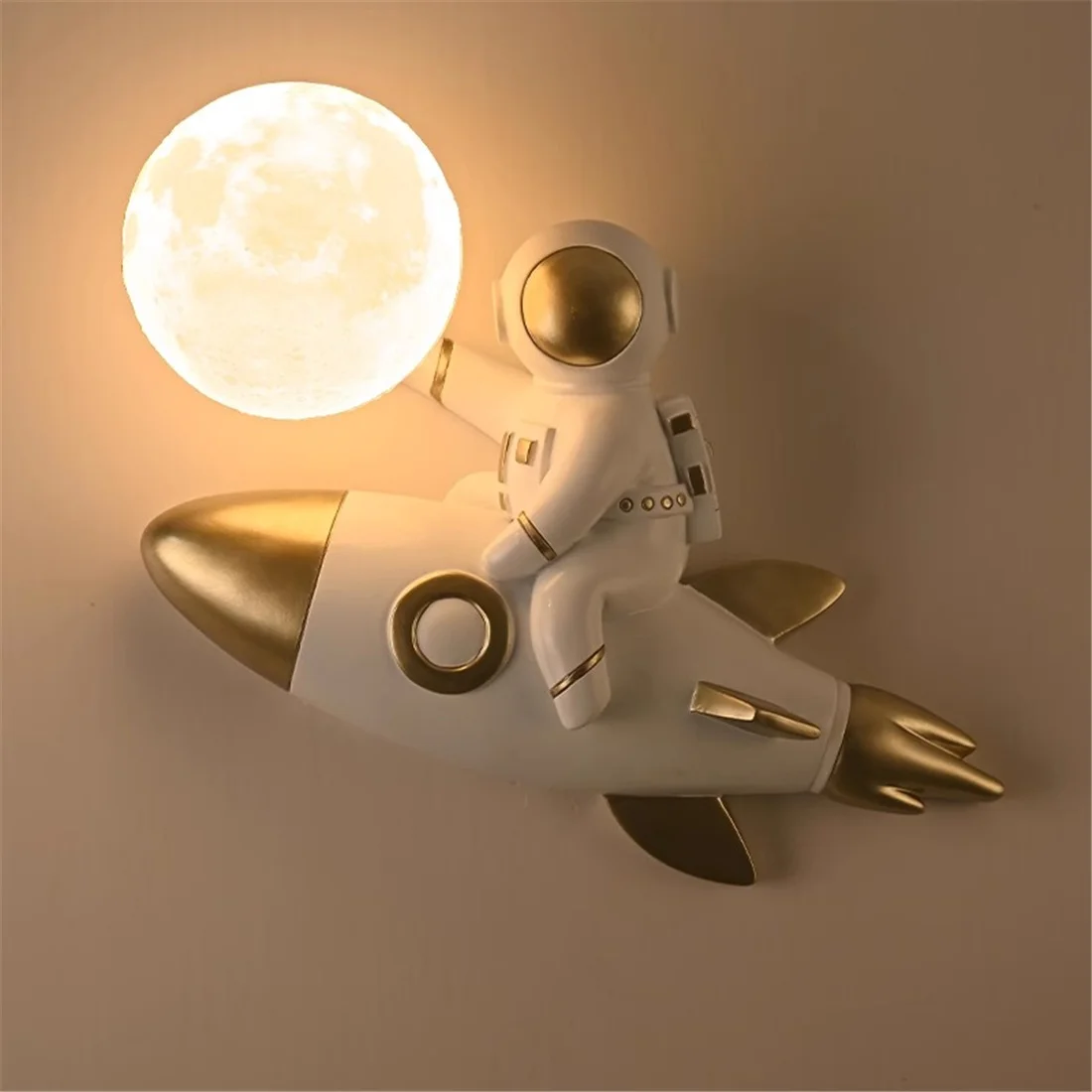 Children Rocket Astronauts Resin Pla Ball Led Wall Lamp Boys Bedroom Bedside Sleeping Night Light Study Aisle Corridor Sconces