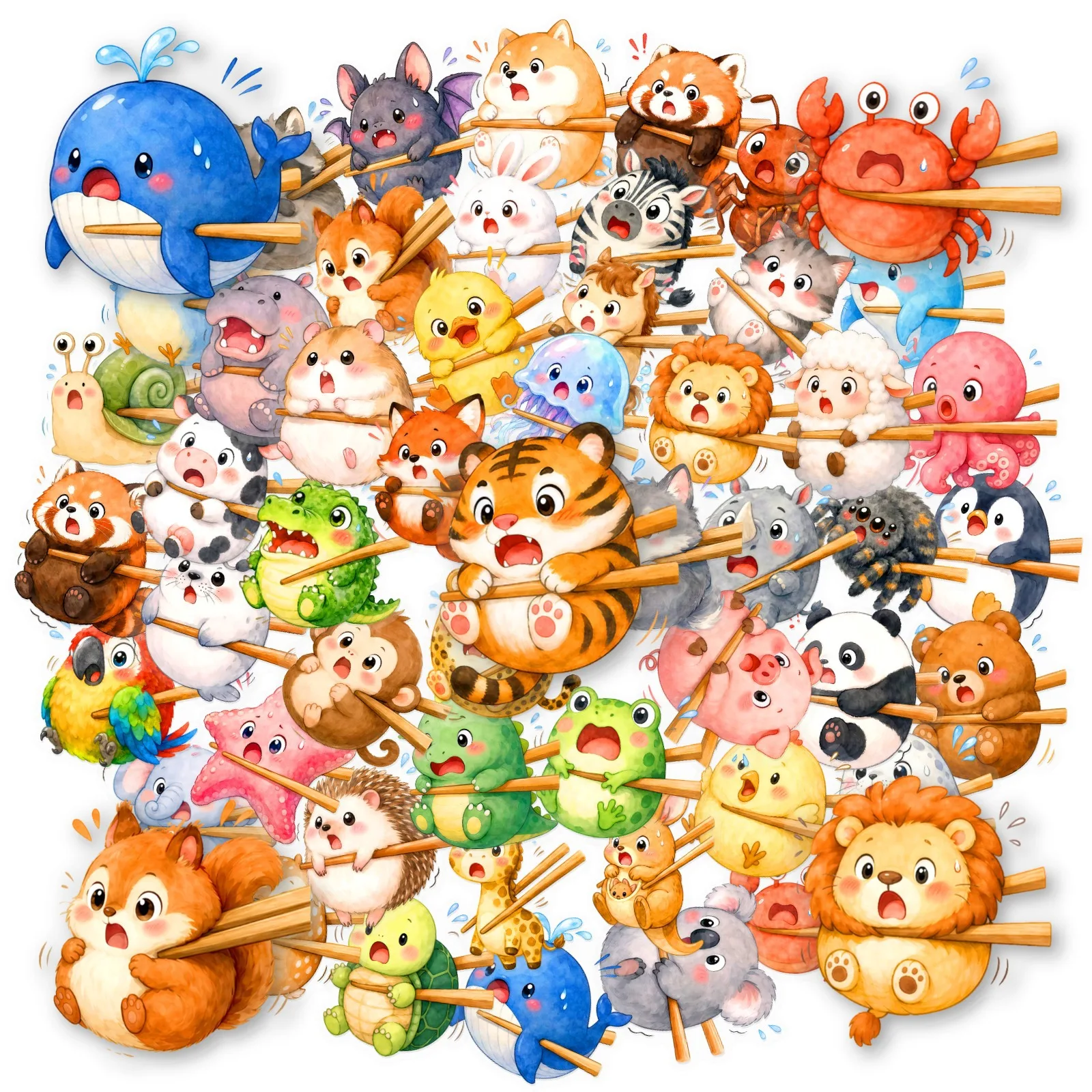 50 PCS Different Cartoon Fun Animal Face Stickers PET Transparent Waterproof Decorate Gift Box Water Cup Skateboard Helmet Decal