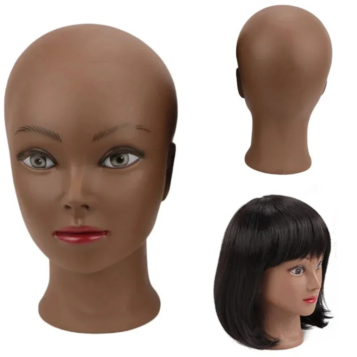

Black Training Head for Making Wigs Popular Cosmetology Bald Mannequin Heads for Makeup Practice or Hats Display