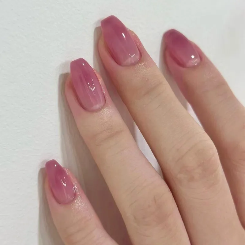 Uñas postizas de Ballet para niñas, uñas postizas medianas artificiales con degradado de rosa, 24 piezas, para verano