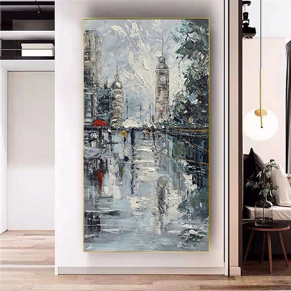 Hand-Painted Abstract Oil Painting Decor Home Wall Art Picture Modern City Street View Poster For Living Room Simple Mural Gift