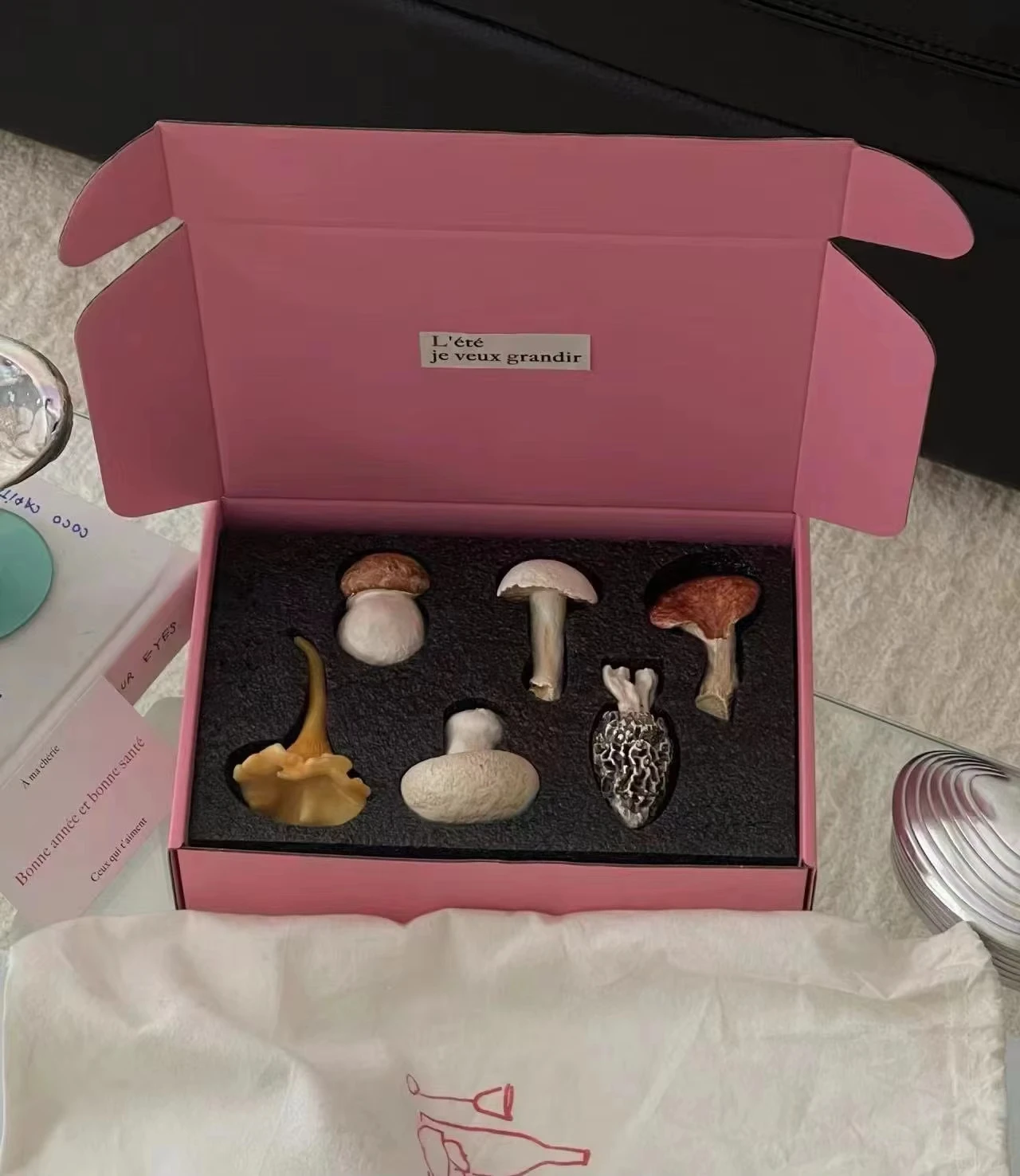 6pcs French Mushroom Chopstick Cutlery Holder Colorful Resin Knife Fork Spoon Coaster Holder Mushroom Umbrella Vintage Ornament view 5